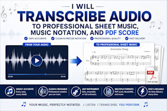 transcribe audio to professional sheet music, music notation, and PDF score