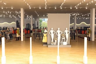 recreate 3d modern retail store,streetwear interior,clothing showroom,cgi render