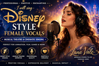 sing disney style, musical theatre, classical female vocals for animation