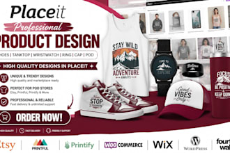 design high quality shoe tanktop wristwatch ring  cap pod add product in placeit