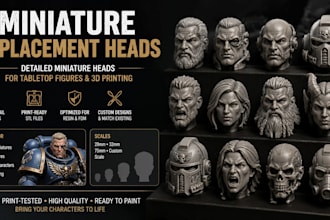 miniature 3d heads for tabletop figures 3d model and 3d printing