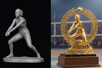 convert 2d to 3d trophy model medal badges awards for 3d printing and rendering