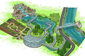 illustrate a flat vector 2d map for your games, city view and travel map guide
