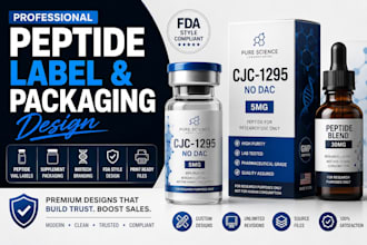design peptide vial label, supplement packaging, biotech branding, and fda label