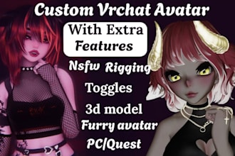custom vrchat avatar furry avatar nsfw, 3d model vr character anime vroid
