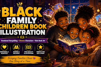 create black family children book illustration for authors