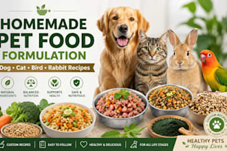 formulate pet homemade food for dogs, cats, birds, and rabbits