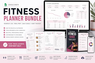build fitness planner, workout log, meal prep, daily goals, habit, tracker sheet