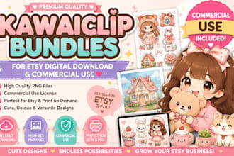 create adorable kawaii clip art bundles for commercial