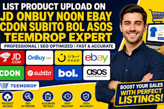 list product upload on jd onbuy noon ebay cdon subito bol asos teemdrop expert