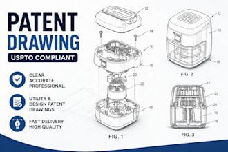 create, redesign uspto patent drawings, utility patent figures and illustrations