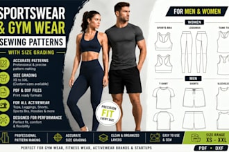 do sportswear and gym wear sewing pattern with pattern grading