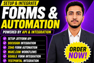 setup jotform api docusign integration zoho form makecom googleform testportal