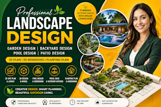 design landscape pool frontyard backyard garden patio site plan 3d render