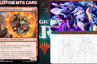 design custom playing card, tcg, mtg, yugioh, tarot card deck, playmat artwork