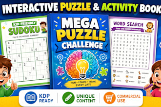 create kids activity puzzle book sudoku maze word search and picture book