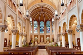 design church interior and sanctuary with 3d rendering and animation