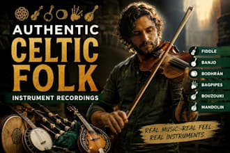 record celtic fiddle, irish banjo, irish bodhran, bagpipes, bouzouki, mandolin