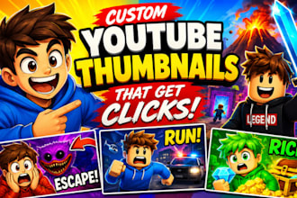 draw youtube illustrated thumbnail, roblox game and cartoon thumbnail