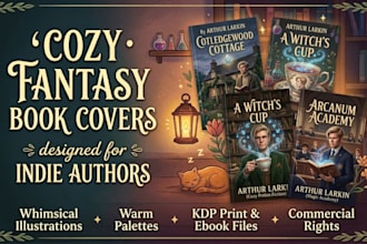 design a cozy fantasy book cover for indie authors