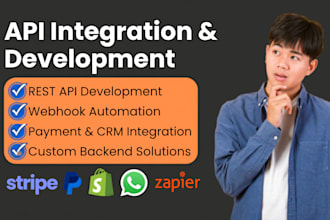 do API integration, webhook automation, stripe api, CRM and whatsapp API setup