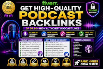 boost SEO with 90 da podcast backlinks on apple, amazon,spotify platforms
