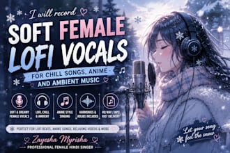 record soft female lofi vocals for chill songs anime and ambient music
