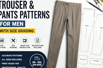 create men pants and trousers sewing pattern with pattern grading