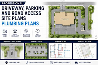 create driveway, parking and road access site plans, plumbing plans