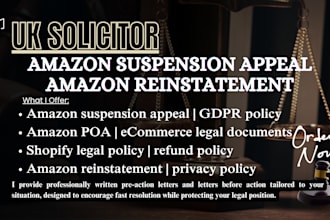write amazon suspension appeal, poa, shopify legal documents UK solicitor