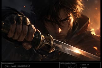 create cinematic storyboard sequences for games  animation
