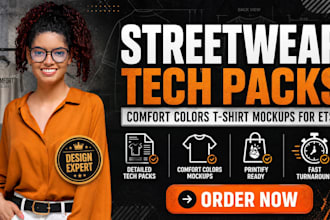 design streetwear tech pack printify comfort colors t shirt mockup etsy