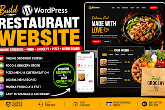 build wordpress restuarant website online ordering food grocery pizza menu board