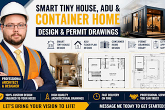 design smart tiny house, adu, container home floorplan with permit drawings