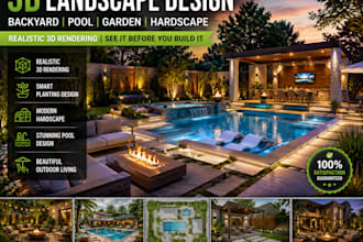 do 3d landscape design backyard pool garden and hardscape 3d rendering