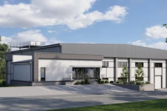 design 3d storage facility, warehouse exterior design, factory layout,cgi render