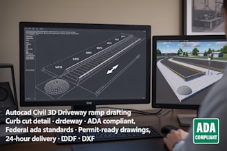autocad civil 3d ada driveway ramp, curb cut detail driveway apron cad drawing