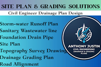 site plan, topographic survey drawings, drainage grading plan, road alignment