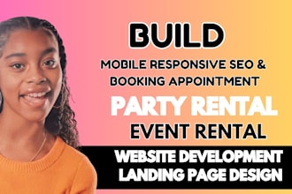 design party rental website, 360 photo booth, event rental wordpress wix website