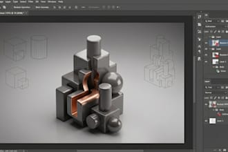 teach you 3d boolean and bevel on adobe photoshop for 3 days