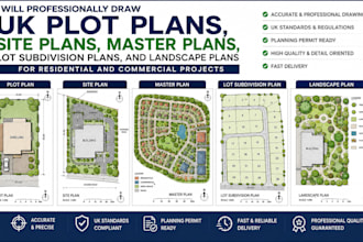 draw UK plot plans, site plans master plans lot subdivision plans, and landscape