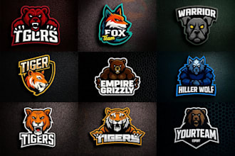 design animal, mascot logo, wolf, tiger, eagle, bear, fox