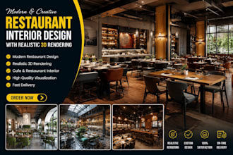 design modern restaurant interior with realistic 3d rendering