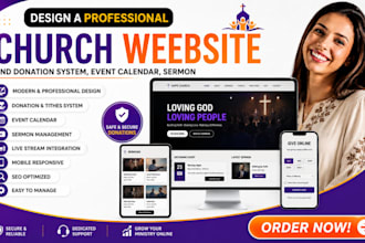 design a professional church website and donation system event calendar sermon