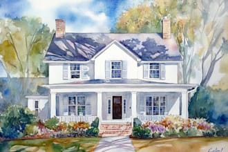 do handmade watercolor painting of house