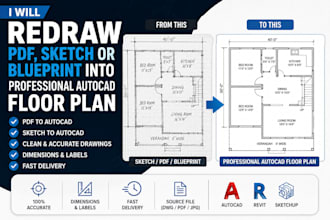 redraw PDF, sketch or blueprint into professional autocad floor plan