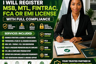 register msb, mtl, fintrac, fca, or emi license with full compliance