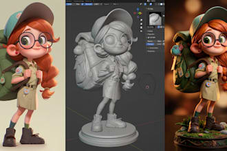 turn your 2d art picture into cute stylized 3d printable stl character figurine
