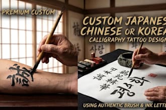 design custom japanese chinese or korean calligraphy tattoo lettering