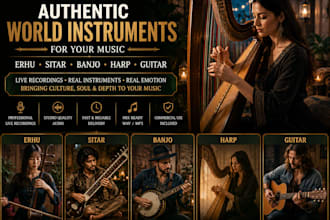 record authentic erhu, sitar, banjo, harp and guitar for your music